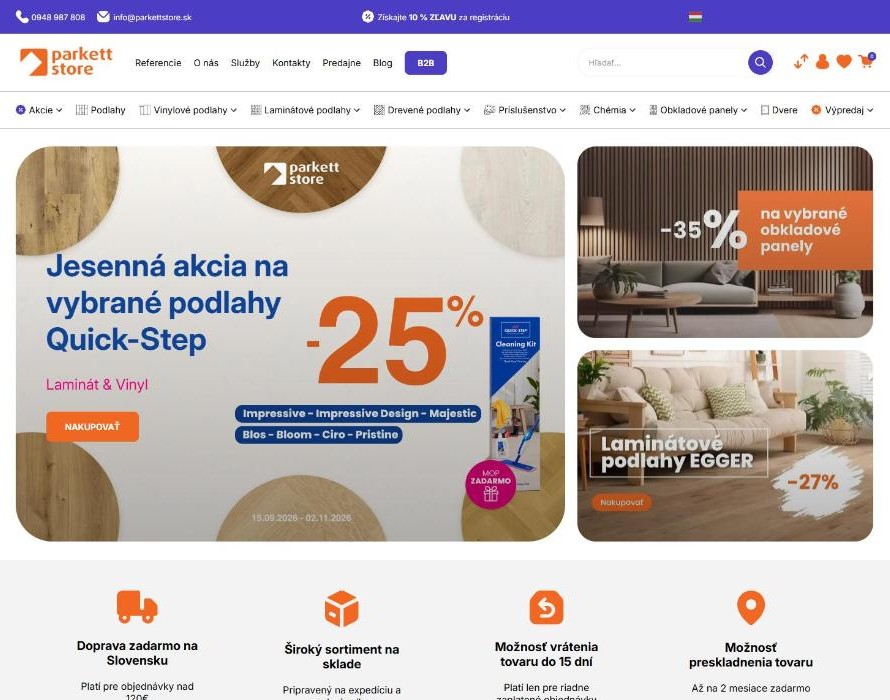 Úvodná stránka e-shopu Parkett Store na platforme Midasto
